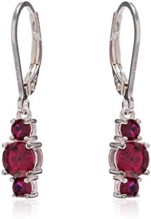 Amazon Essentials Sterling Silver Genuine and Created Gemstone Three Stone Birthstone Leverback Dangle Earrings (previously Amazon Collection)