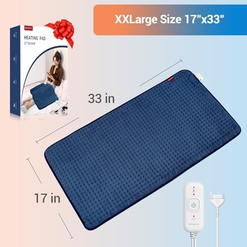 Comfytemp Heating Pad for Back Pain Relief - FSA HSA Eligible Extra Large Heating Pad XXL, Christmas Birthday Gifts for Women Mom, 17''x 33'' King Size Electric Heating Pad for Period Cramps (Blue) - Image 7