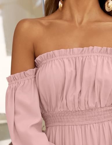 ZESICA Women's Boho Sexy Off Shoulder Long Sleeve Smocked High Waist Side Split Flowy A Line Tiered Long Maxi Dress - Image 7