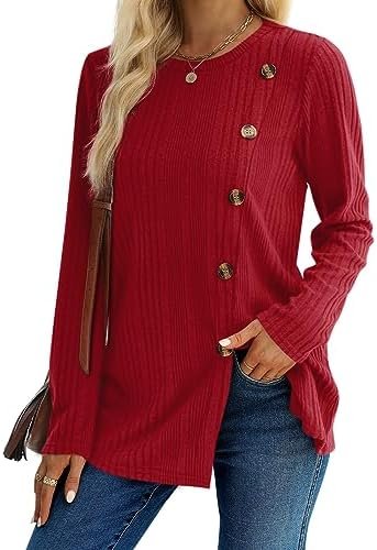 XIEERDUO Long Sleeve Tops for Women Tunics Buttons Front Slit - Image 2