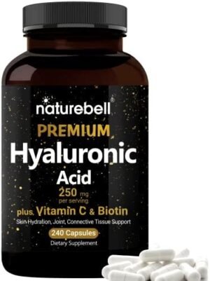 NatureBell Hyaluronic Acid Supplements 250mg | 240 Capsules, with Biotin 5000mcg & Vitamin C 25mg, 3 in 1 Support - Skin Hydration, Joint Lubrication, Hair and Eye Health