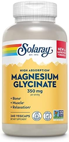 Solaray Magnesium Glycinate, New & Improved Fully Chelated Bisglycinate with BioPerine, High Absorption Formula, Stress, Bones, Muscle & Relaxation Support, 60 Day Guarantee, 60 Servings, 240 VegCaps