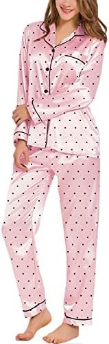 SWOMOG Womens Silk Satin Pajamas Set Long Sleeve Button Down Sleepwear 2 Piece Lounge Set Pj Set XS-3XL