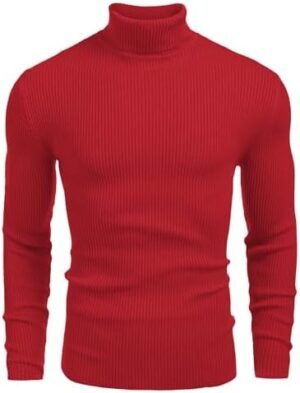 COOFANDY Mens Ribbed Slim Fit Knitted Pullover Casual Turtleneck Sweater