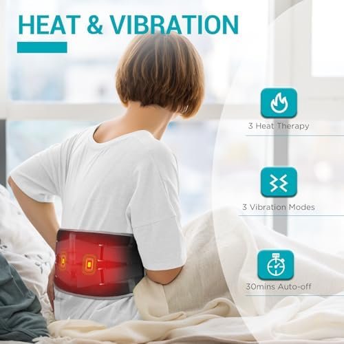 Comfytemp Cordless Heating Pad with Massager for Back Pain Relief, Portable Lower Back Massager FSA HSA Eligible, Wearable Heating Pads for Cramps with 3 Heat, Auto-Off, Christmas Gifts for Mom 58" - Image 4