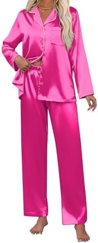 Ekouaer Pajamas For Women Set Silk Pjs 2 Piece Satin Sleepwear Long Sleeve Button Down Lounge Sets With Pant