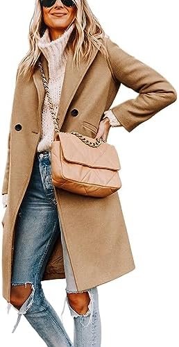 Hooever Women's Winter Wool Coat Casual Notch Lapel Single-Breasted Peacoat