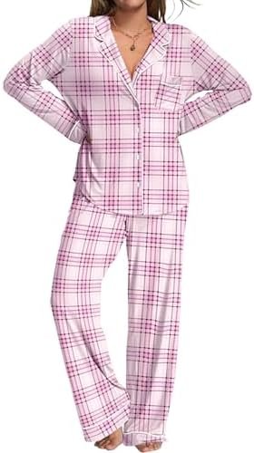 Ekouaer Womens Pajamas Set 2 Piece Button Down Pjs Soft Long Sleeve Top and Pants Sleepwear Set Lounge Sets