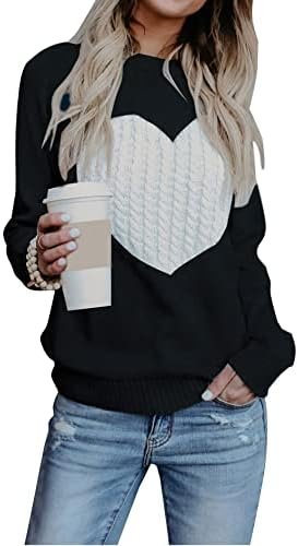 shermie Women's Pullover Sweaters Long Sleeve Crew Neck Cute Heart Knitted Casual Sweater