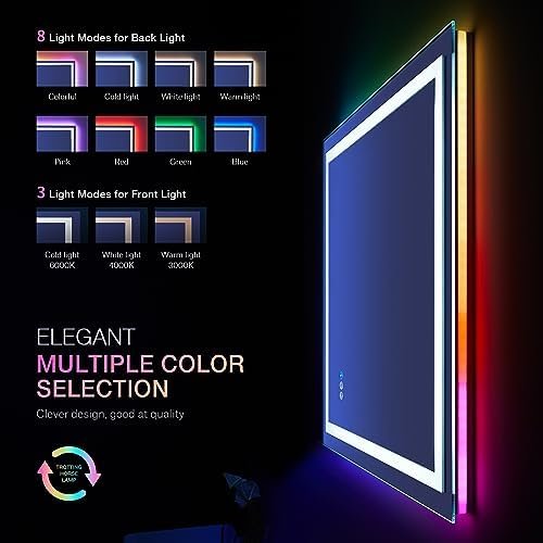 LOAAO 24"X32" LED Bathroom Mirror with Lights, Anti-Fog, Dimmable, RGB Backlit + Front Lighted, Bathroom Vanity Mirror for Wall, Memory Function, Shatter-Proof, Tempered Glass - Image 3