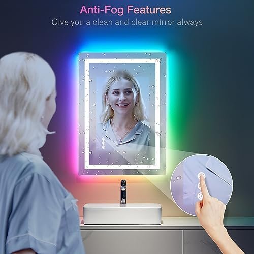 LOAAO 24"X32" LED Bathroom Mirror with Lights, Anti-Fog, Dimmable, RGB Backlit + Front Lighted, Bathroom Vanity Mirror for Wall, Memory Function, Shatter-Proof, Tempered Glass - Image 5