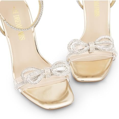 DREAM PAIRS Women's Double Bowknots Crystal Sandals Clear Slingback Heels Square Toe Shoes for Party Wedding - Image 5