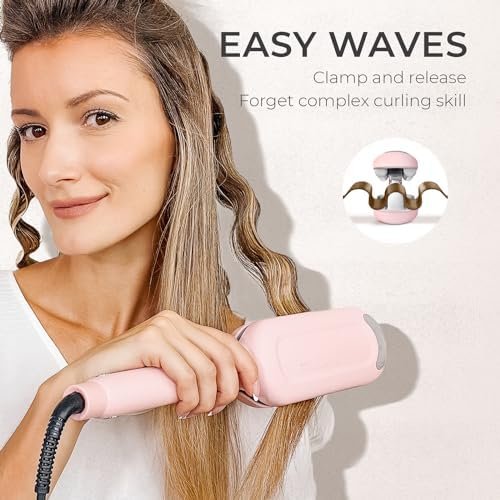 Curling Iron Hair Crimper Waver - TYMO ROVY Beach Waves Curling Wand, Ionic Deep Waver Hair Curler Tool with Ceramic 3 Barrel for Women, Dual Voltage, Anti-Scald, Easy to Use, Pink, 1.25 Inch - Image 2