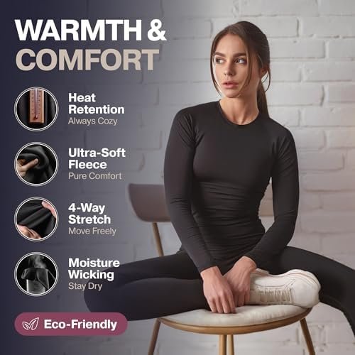 Thermajane Long Johns Thermal Underwear for Women Fleece Lined Base Layer Pajama Set Cold Weather - Image 2