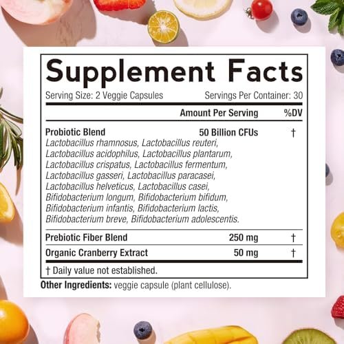 Doctor's Recipes Women’s Probiotic, 60 Caps 50 Billion CFU 16 Strains, with Organic Cranberry, Digestive Immune Vaginal & Urinary Health, Shelf Stable, Delayed Release, No Soy Gluten Dairy - Image 2