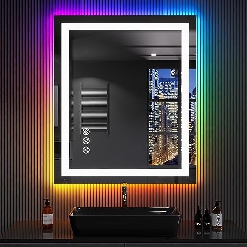 LOAAO 24"X32" LED Bathroom Mirror with Lights, Anti-Fog, Dimmable, RGB Backlit + Front Lighted, Bathroom Vanity Mirror for Wall, Memory Function, Shatter-Proof, Tempered Glass - Image 2
