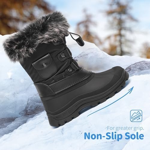 DREAM PAIRS Boys Girls Snow Boots Waterproof Outdoor Warm Cozy Anti-Slip Mid Calf Faux Fur Lining Insulated Winter Shoes for Little/Big Kids - Image 3