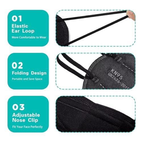 LEMENT 50pcs KN95 Face Mask Black 5 Layer Cup Dust Safety Masks Filter Efficiency≥95% Breathable Elastic Ear Loops Black Masks - Image 5