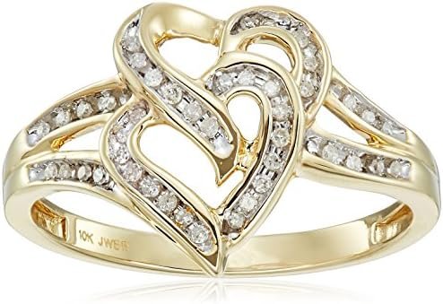 Amazon Essentials 10K Yellow Gold Diamond Two Hearts Ring (1/10 cttw) (previously Amazon Collection)