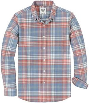 Dubinik® Mens Flannel Shirt Long Sleeve Plaid Flannel Shirt for Men Soft 100% Cotton Casual Button Down Shirts Regular Fit