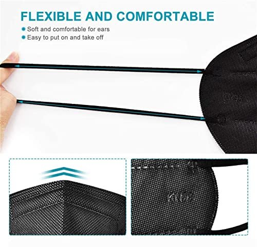 LEMENT 50pcs KN95 Face Mask Black 5 Layer Cup Dust Safety Masks Filter Efficiency≥95% Breathable Elastic Ear Loops Black Masks - Image 8