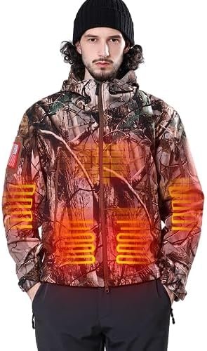 DEWBU Heated Jacket for Men with 12V Battery Pack Winter Outdoor Soft Shell Electric Heating Coat