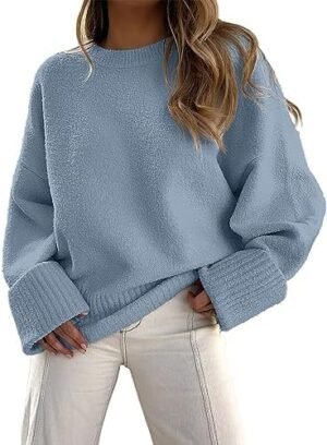 ANRABESS Women's Oversized Crewneck Long Sleeve Fuzzy Knit Casual Chunky Warm 2024 Fall Pullover Sweaters Top Trendy Outfits