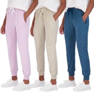 Real Essentials 3 Pack: Women's Ultra-Soft Lounge Joggers Sweatpants Athletic Yoga Pants with Pockets (Available in Plus)