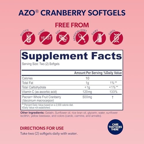 AZO Cranberry Supplement, Made with Concentrated Whole Fruit Cranberry Powder to Help Cleanse and Protect the Urinary Tract*, Sugar Free Cranberry Pills, Non-GMO, 100 Softgels - Image 2