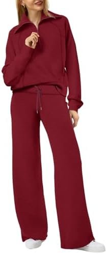 XIEERDUO Lounge Sets For Women 2024 Half Zip Sweatshirt And Wide Leg Sweatpant 2 Piece Outfits Sweatsuit Tracksuit