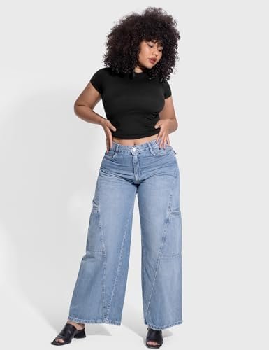 PUMIEY Women's Crew Neck Short Sleeve Tops Double Lined Slim Fit T Shirts Basic Tee Smoke Cloud Pro Collection - Image 5