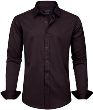 J.VER Men's Dress Shirts Solid Long Sleeve Stretch Wrinkle-Free Formal Shirt Business Casual Button Down Shirts