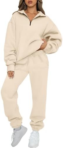 AUTOMET Women's Sweatsuits 2 Piece Outfits Long Sleeve Half Zip Pullover and Baggy Sweatpants with Pockets