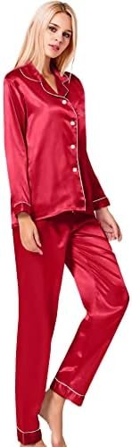 SWOMOG Womens Silk Satin Pajamas Set Long Sleeve Button Down Sleepwear 2 Piece Lounge Set Pj Set XS-3XL - Image 4