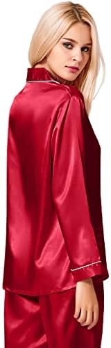 SWOMOG Womens Silk Satin Pajamas Set Long Sleeve Button Down Sleepwear 2 Piece Lounge Set Pj Set XS-3XL - Image 5