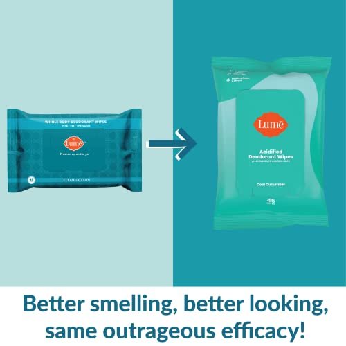 Lume Acidified Deodorant Wipes - 24 Hour Odor Control - Aluminum Free, Baking Soda Free, Skin Loving - 45 Count (Pack of 2) (Cool Cucumber) - Image 4