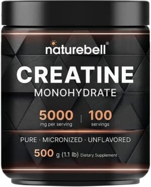NatureBell Instant Creatine Monohydrate Powder 500 Grams, 5000mg Per Serving, Unflavored Micronized Creatine Powder - Pre Workout | Keto | Vegan | Dissolves Easy | Filler Free - 100 Servings (1.1Lb)