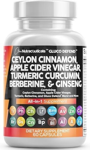 Clean Nutraceuticals Ceylon Cinnamon Turmeric Apple Cider Vinegar Ginseng Berberine Plus Bitter Melon Gymnema Milk Thistle Fenugreek