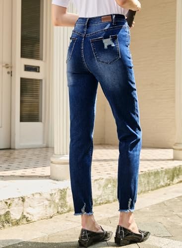 Sidefeel Womens Zimbaplatinum Jeans Straight Leg Ripped Casual Loose Distressed Boyfriend Denim Pants - Image 2