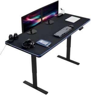 VIVO Electric 71 x 30 inch Standing Desk Workstation with Full-Size RGB Mouse Pad, Memory Controller Height Adjustment, 1B Series, Black Top Black Frame, DESK-KIT-1B7BP