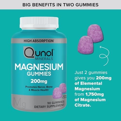 Qunol Magnesium Gummies for Adults, 200mg Elemental Magnesium (from 1,750mg Magnesium Citrate), High Absorption Magnesium Supplement, Supports Nerve, Bone and Muscle Health, Vegetarian, 90 Count - Image 3