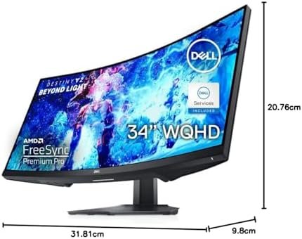Dell S3422DWG Curved Gaming Monitor - 34 Inch 1800R Curved Screen with 144Hz Refresh Rate, WQHD (3440 x 1440) Display, HDMI, DP to DP 1.4 Cable, AMD FreeSync - Black - Image 14