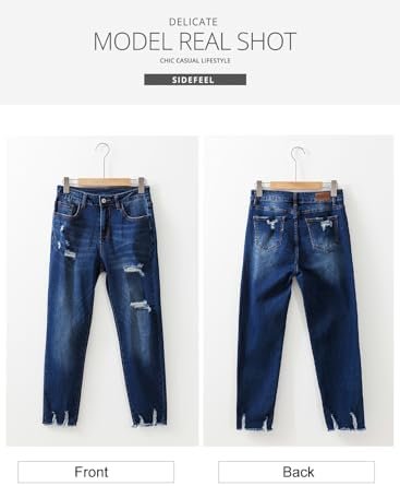 Sidefeel Womens Zimbaplatinum Jeans Straight Leg Ripped Casual Loose Distressed Boyfriend Denim Pants - Image 8