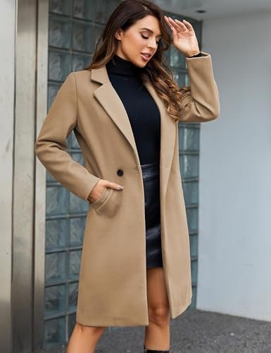 Tanming Women's Notch Lapel Double Breasted Wool Blend Mid Long Pea Trench Coat - Image 5