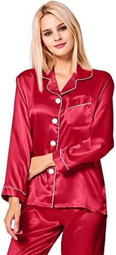 SWOMOG Womens Silk Satin Pajamas Set Long Sleeve Button Down Sleepwear 2 Piece Lounge Set Pj Set XS-3XL - Image 2