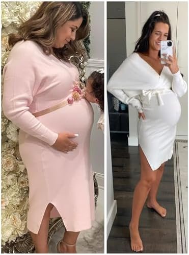 Chang Yun Women's Long Maxi Sweater Dresses Sexy Wrap Batwing V Neck Slit Open Back Holiday Bodycon Dress with Belt - Image 7