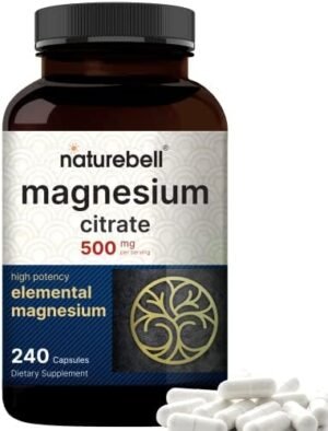 NatureBell Magnesium Citrate 500mg, 240 Capsules | High Purity Elemental Form – Extra Strength | Essential Mineral for Heart, Muscle, & Digestion Support – Non-GMO & No Gluten