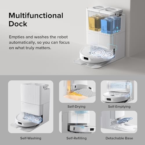 roborock Qrevo S Robot Vacuum and Mop, Self-Drying, Auto Mop Washing, 7000Pa Suction, Self-Emptying & Refilling, 10mm Mop Lifting, 200RPM Spinning Mops, Smart Obstacle Avoidance, White - Image 2