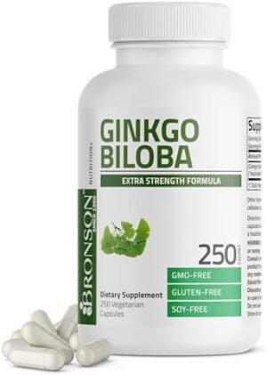 Bronson Ginkgo Biloba Extra Strength Supports Brain Function & Memory Support, 250 Vegetarian Capsules