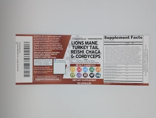 Clean Nutraceuticals Lions Mane 20in1 Mushroom Supplement with Turkey Tail Reishi Cordyceps Chaga Maitake Meshima Poria Cocos Shiitake Oyster Porcini Enoki - Pack - Image 9